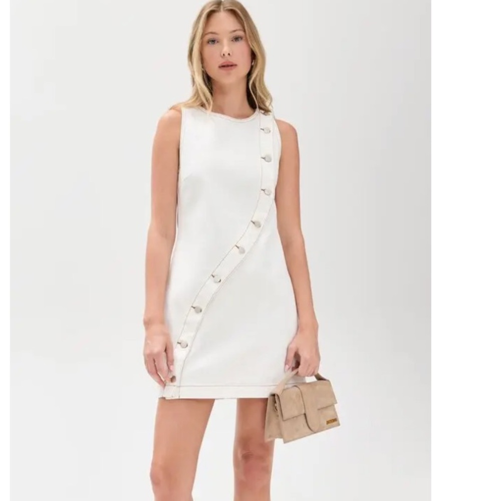 MINKPINK Cream Button-Accent Mini Dress denim